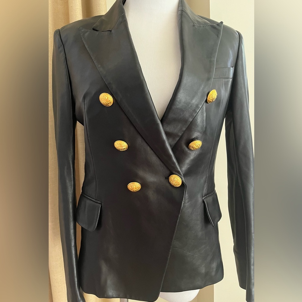 $3000 Balmain black leather blazer jacket size FR38, US 4/6